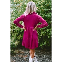 Azura Exchange Rose Long Sleeve Ruffle Velvet Button Up Dress - S thumbnail