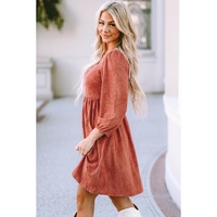 Brown Suede Square Neck Puff Sleeve Dress - XL thumbnail