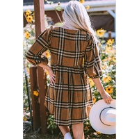 Brown Plaid Pattern Empire Waist Babydoll Dress - XL thumbnail