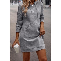 Gray Textured Kangaroo Pocket Drawstring Hooded Mini Dress - XL thumbnail