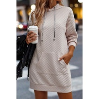 Parchment Drawstring Kangaroo Pocket Quilted Hooded Dress - S thumbnail