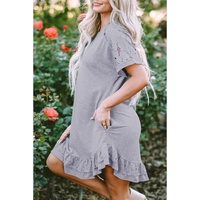 Light Grey Lace Floral Patchwork Ruffled T-shirt Dress - M thumbnail