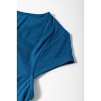 Peacock Blue Short Sleeve Shirred High Waist V Neck Maxi Dress - M thumbnail