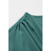 Blackish Green Solid Color V Neck Wrap Pleated Short Sleeve Maxi Dress - M thumbnail