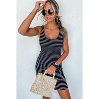 Black Stripe Ribbed Knit Sleeveless Mini Dress - L thumbnail