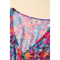 Blue Floral Print V Neck Wrap Split Maxi Dress - M thumbnail