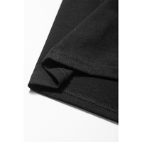 Black Notched Neck Pleated Puff Sleeve Shift T-shirt Dress - S thumbnail