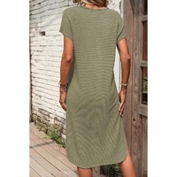 Jungle Green Waffle Texture Curved Hem Side Slit T-shirt Dress - M thumbnail