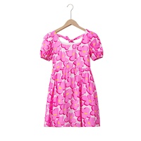 Rose Floral Print Square Neck Empire Waist Flowy Dress - L thumbnail