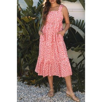 Pink Geometric Print Knot Back Sleeveless Ruffle Hem Dress - L thumbnail