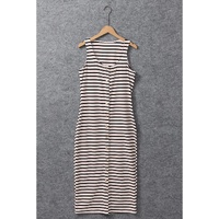 White Striped Print Sleeveless Buttoned Maxi Dress - M thumbnail