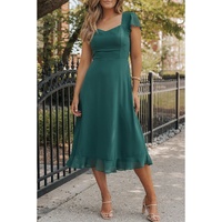 Sea Green Shirred Open Back Sweetheart Neck Ruffled Midi Dress - M thumbnail