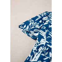Blue Ricrac Trim Split Neck Floral Loose Dress - M thumbnail