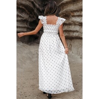 White Polka Dot Flutter Sleeve Square Neck Smocked Maxi Dress - 2XL thumbnail