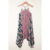 Pink Bohemian Floral Patchwork Print Long Sundress - S thumbnail