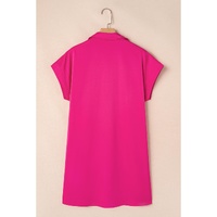 Rose Red Buttoned Collar Shift T-shirt Mini Dress - L thumbnail