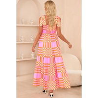 Pink Boho Gingham Tied Straps Smocked Maxi Dress - XL thumbnail