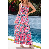 Rose Floral Twisted Smocked Back Tiered Maxi Dress - L thumbnail