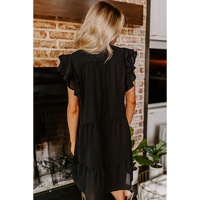 Black Floral Embroidered Tiered Ruffled Mini Dress - M thumbnail