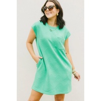 Mint Green Textured Cap Sleeve T Shirt Dress - S thumbnail
