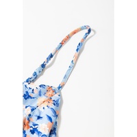 Sky Blue Floral Print Ruffled Ruched Maxi Dress - M thumbnail