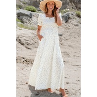 White Frilly Shirred Bodice Tiered Floral Maxi Dress - XL thumbnail