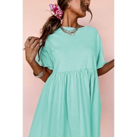 Moonlight Jade Solid Color Pocketed Raw Edge Babydoll Dress - L thumbnail