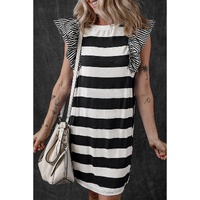 Black Stripe Contrast Ruffled Sleeve T-shirt Dress - S thumbnail