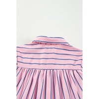 Pink Stripe Ruffled Hem Button-up Collared Shirt Mini Dress - L thumbnail