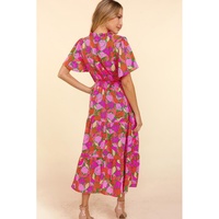 Rose Floral Short Sleeve Smocked Waist Maxi dress - M thumbnail
