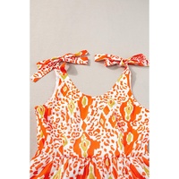 Orange Knotted Straps Leopard Colorblock Dress - L thumbnail