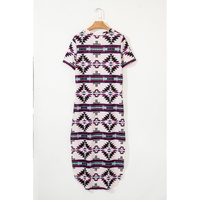 Beige Western Aztec Printed Long T-shirt Dress - L thumbnail