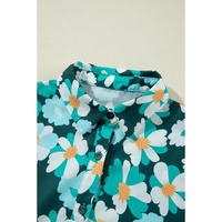 Green Floral Tiered Long Puff Sleeve Shirt Dress - S thumbnail