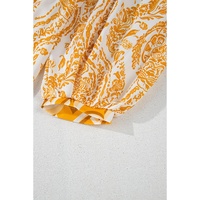 Orange Bohemian Print Puff Sleeve Tied V Neck Flared Mini Dress - L thumbnail