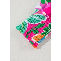 Green Multicolor Botanical Bubble Sleeve Mini Dress - L thumbnail