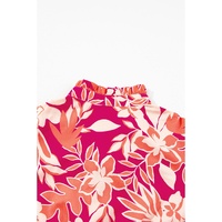 Rose Floral Print Buttoned Smocked High Waist Maxi Dress - L thumbnail