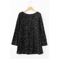 Black Sequin Long Sleeve Knot Cutout Back Mini Dress - M thumbnail