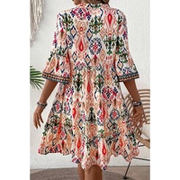 Multicolour Boho Print V Neck Bracelet Sleeve Mini Dress - L thumbnail