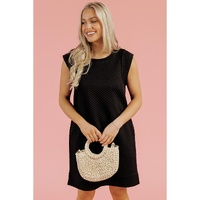 Black Textured Cap Sleeve T-shirt Shift Mini Dress - S thumbnail