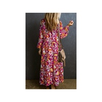 Purple Collared Tiered Flowy Long Dress - M thumbnail
