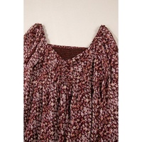 Red Floral Print Sweetheart Neck Shirred Back Mini Dress - S thumbnail