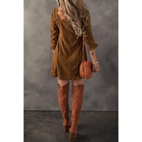 Chestnut Lace Crochet Buttoned Square Neck Shift Mini Dress - L thumbnail