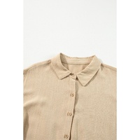 Tan Puff Sleeve Buttoned Tiered Pleated Shirt Mini Dress - L thumbnail