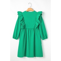 Bright Green Embroidered Ruffled Trim 3/4 Sleeve V Neck Mini Dress - XL thumbnail