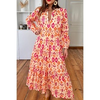 Orange Western Abstract Geometric Printed Maxi Dress - L thumbnail