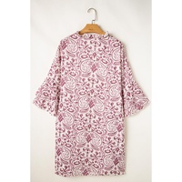 Pink Paisley Print Tiered 3/4 Sleeve Notched Neck Mini Dress - L thumbnail