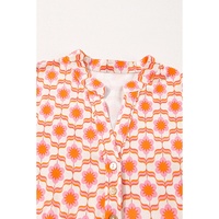 Orange Floral Print Flounce Sleeve Buttoned Front Mini Dress - L thumbnail