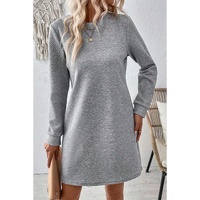 Gray Solid Color Textured Long Sleeve Shift Dress - M thumbnail