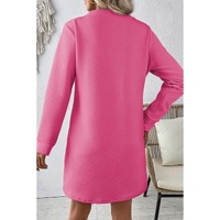 Rose Red Solid Color Textured Long Sleeve Shift Dress - XL thumbnail
