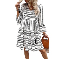 Black Stripe V Neck Bell Sleeve High Waist Mini Dress - XL thumbnail